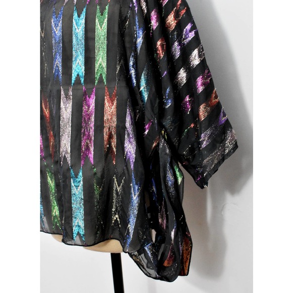 Teddi of California Sheer Black Blouse with Rainbow Metallic Print - Picture 7 of 7